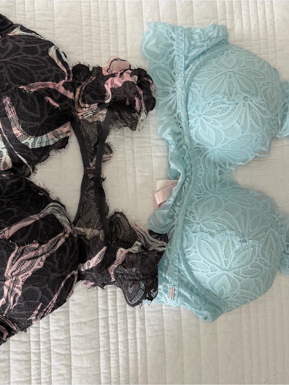 Victoria's Secret Lace Bra Set — Black Multi & Light Blue